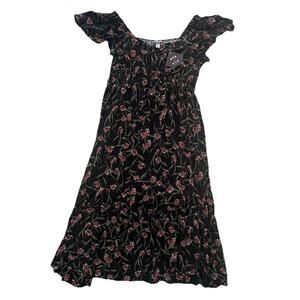 Ava And Viv NWT Maxi Dress Black Floral Pretty XXL Womens Flutter Sleeve